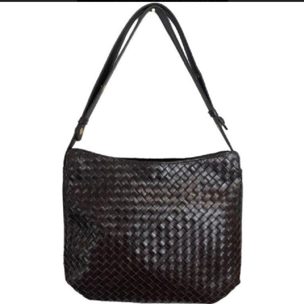 NWOT LALO Fine Italian LUXURY Woven LEATHER Brown Shoulder Bag - Picture 2 of 5